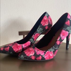Pink and Black Floral Heels